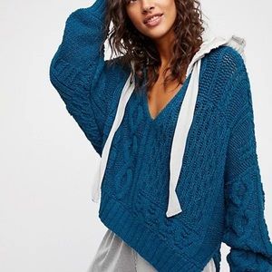 Free People tierra sweater heavy knit blue M